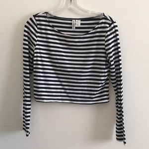 H&M Black and White Stripe Long Sleeve Crop Top